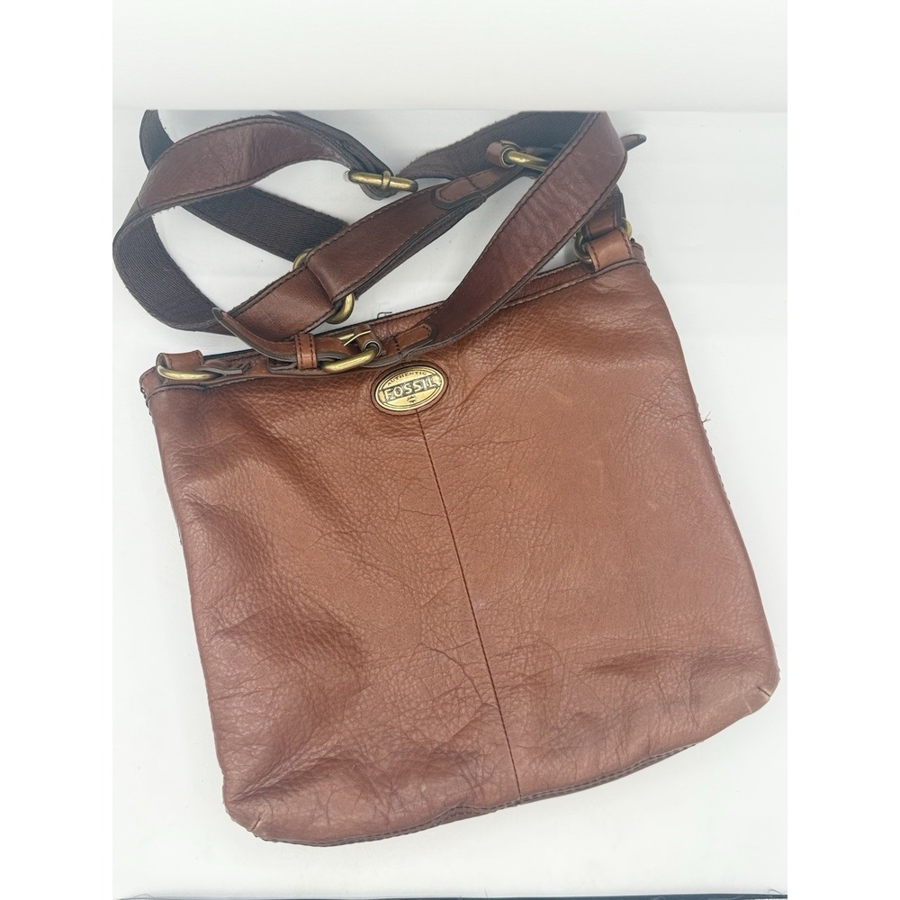 FOSSIL Explorer Brown Leather Crossbody Bag Medium Hobo Messenger Purse Vintage